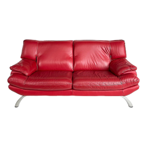 Contemporary Italian Red Leather Loveseat, Metal Legs