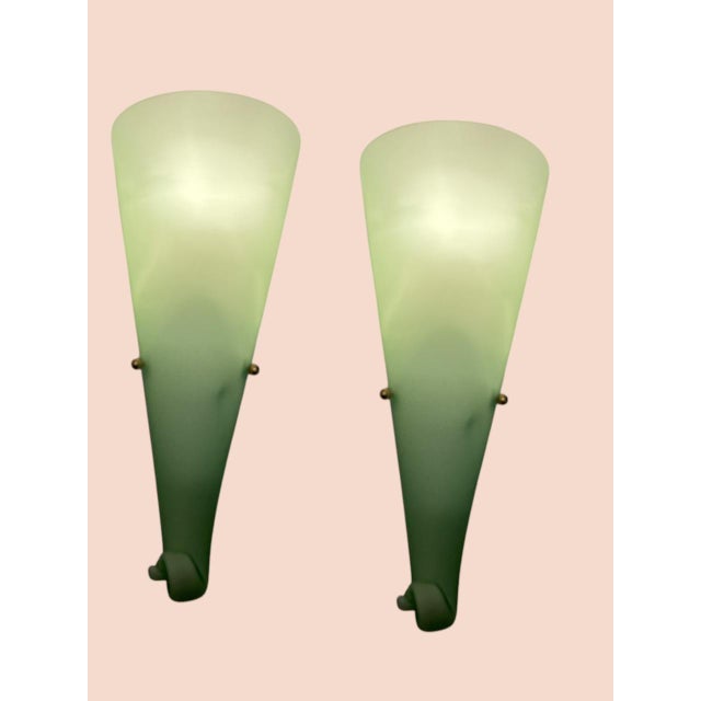 Murano glass sconces set of 2 1970’s height 37 cm width 16.5 cm depth 8 cm features 1 light requires e14 light bulbs new...