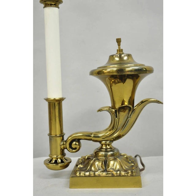 Traditional Vintage English Regency Style Brass Cornucopia Oil Lamp Style Table Desk Lamp For Sale - Image 3 of 12