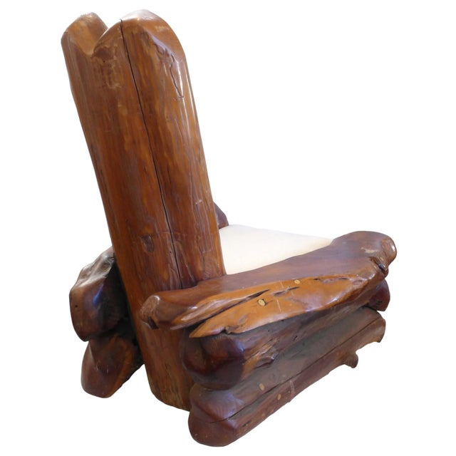 1960s Massive California Craft Redwood Lounge Chair For Sale - Image 4 of 5