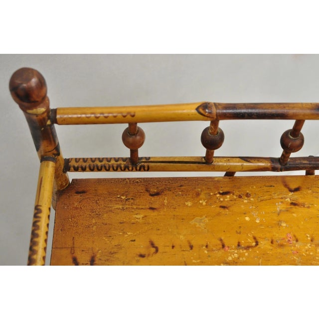 Antique English Victorian Burnt Bamboo Stick & Ball Small Bookcase Curio Shelf For Sale - Image 15 of 16