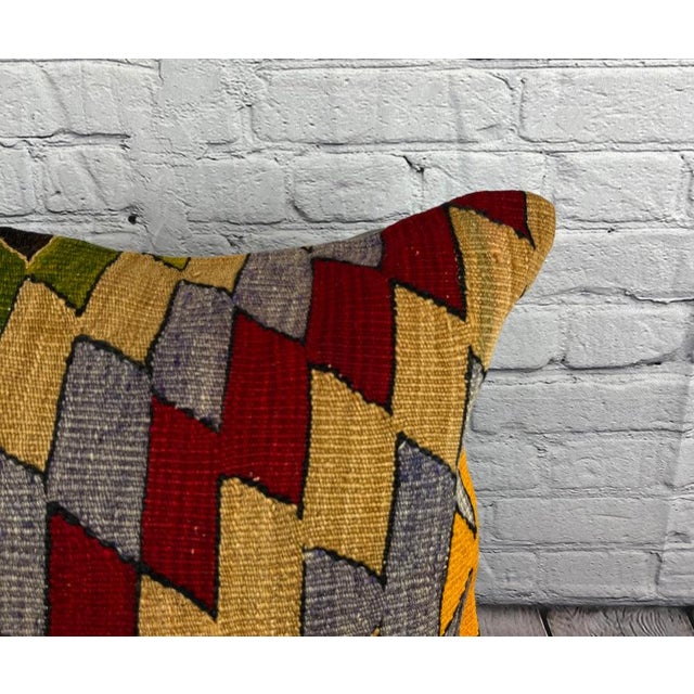 Turkish 20 x 20 Kilim Pillow Turkish Cushion Natural Red Green Pillow Cushion Cover For Sale - Image 3 of 4