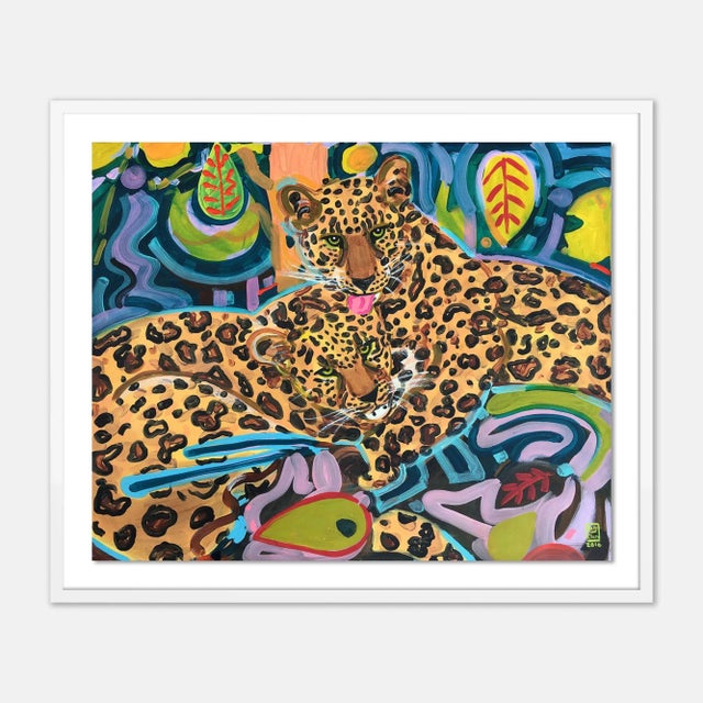 Contemporary Jaguars by Jelly Chen in White Framed Paper, Small Art Print For Sale - Image 3 of 3