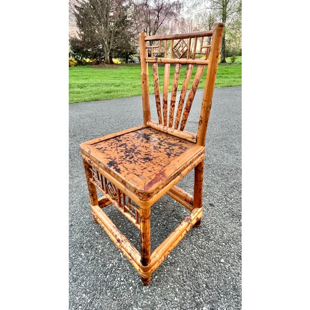 Brown Mid Century Boho Chic Tortoiseshell Bamboo Chairs -Set of 4 For Sale - Image 8 of 12
