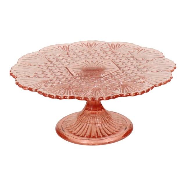 Art Deco Pink Rosaline Glass Cake Plate, 1930s For Sale - Image 13 of 14