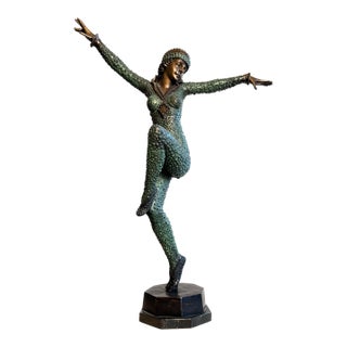 Late 20th Century Art Deco Style Dancing Female Bronze Sculpture, After A. Moreau, 28In For Sale