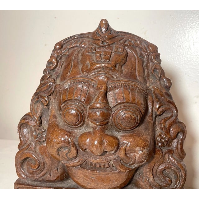 18th Century Rare Antique 1700's Ancient Terracotta Nepalese Bhairava Pottery Mask Sculpture For Sale - Image 5 of 12