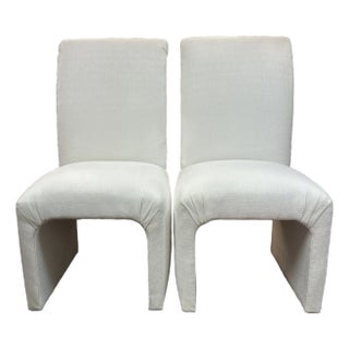 Post Modern Linen Covered Roll Back Chairs 8 Pieces Available For Sale