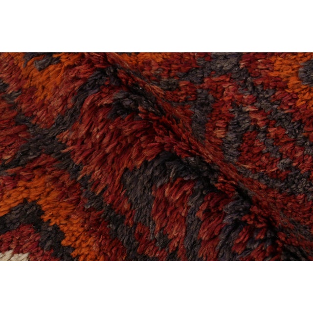 Hand-Knotted Antique Rug Red Moroccan Runner - High Pile and Diamond Pattern For Sale - Image 9 of 10