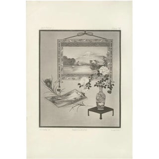 Still Life with Mount Fuji and Floral Vase, 1800s, Paper For Sale