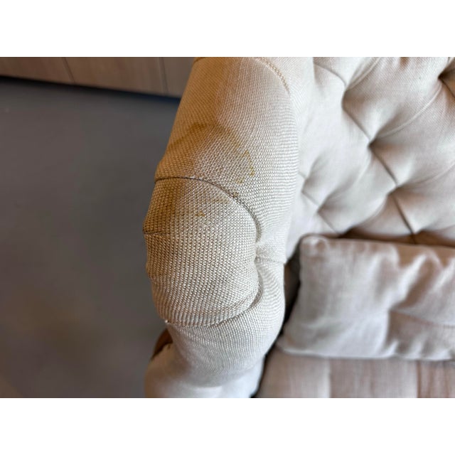 Wood Restoration Hardware Deconstructed Linen Tufted Loveseat For Sale - Image 7 of 9