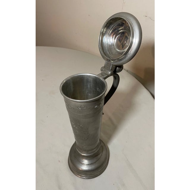 Vintage 45' Beer Stein Pewter Archery Longbow Hand Engraved Award Trophy Pitcher For Sale - Image 10 of 15