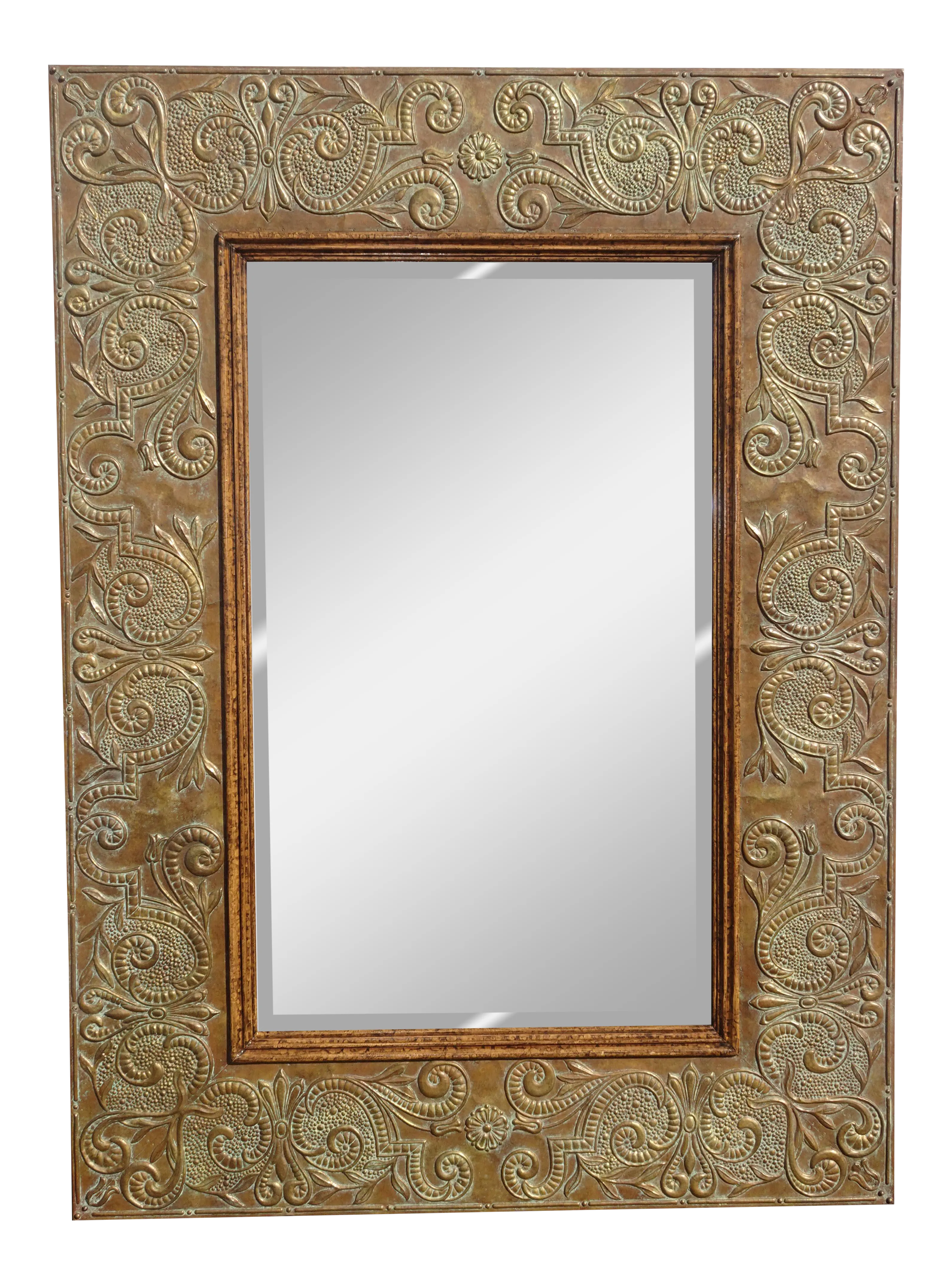 Large 74"h Vintage Hollywood Regency Copper Repousse Hammered Wall Mantle Mirror - image 0