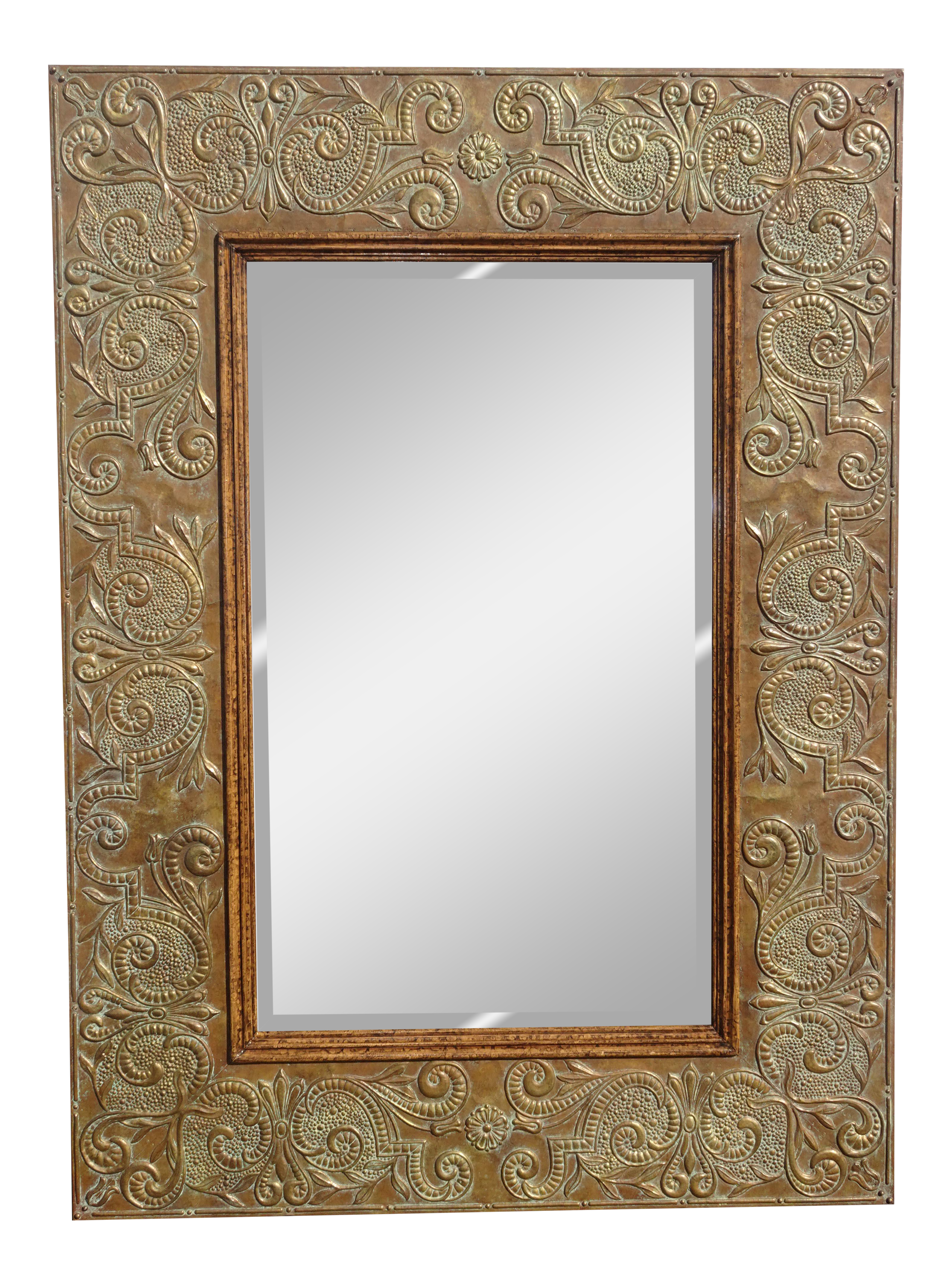 Large 74"h Vintage Hollywood Regency Copper Repousse Hammered Wall Mantle Mirror - image 0
