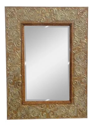 Large 74"h Vintage Hollywood Regency Copper Repousse Hammered Wall Mantle Mirror