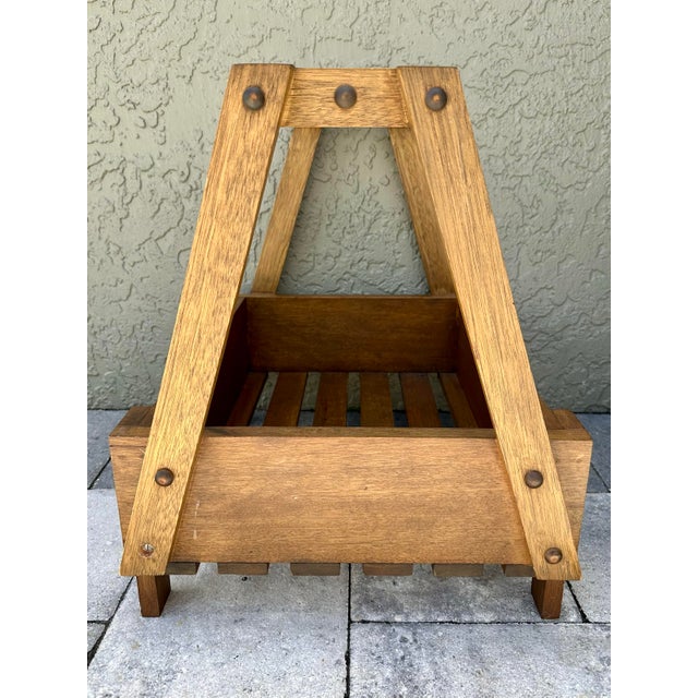 Vintage Mid 20th Hand Crafted Wooden Storage Basket With Handle For Sale In Orlando - Image 6 of 8