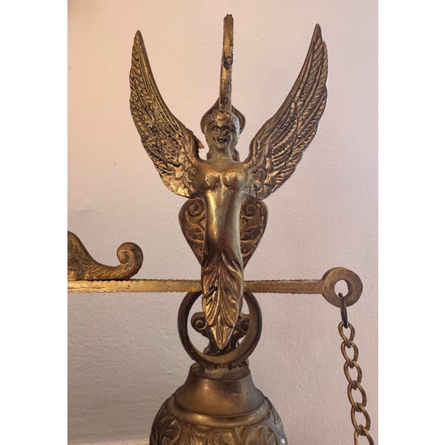 Vintage Gothic Revival Solid Brass Monastery Bell With Ornate Angel Bracket – 20” For Sale - Image 4 of 10