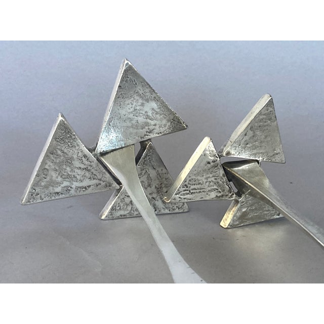 Brutalist Cool Pair of Brutalist/Modernist Candlesticks, Nickel-Plated Brass, MCM Ca. 1970-80 For Sale - Image 3 of 5