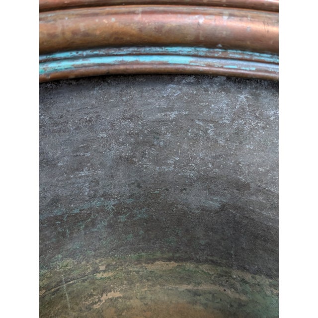 Antique French Copper and Brass Jardiniere With Crest and Lion Head Handles For Sale - Image 11 of 12