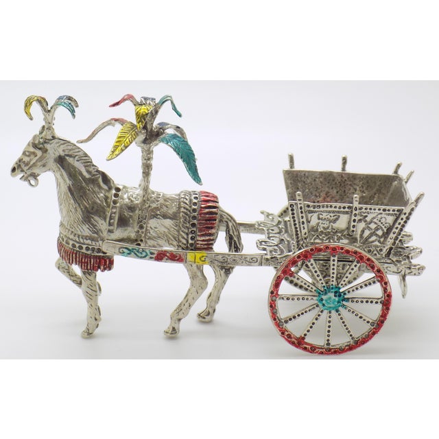 4-Oz. Vintage Italian Handmade Genuine Silver Traditional Sicilian Carriage Large Sculpture, 1970s Solid 800 Silver Folk Art Centerpiece For Sale - Image 4 of 12