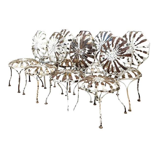 Vintage Francois Carre Sunburst Garden Chairs - Set of Eight For Sale