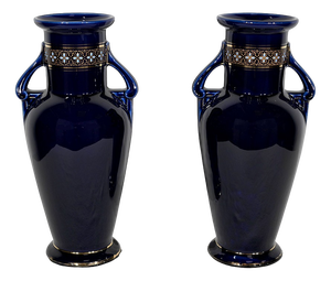 Enameled Earthenware Vases, Early 20th Century, Set of 2