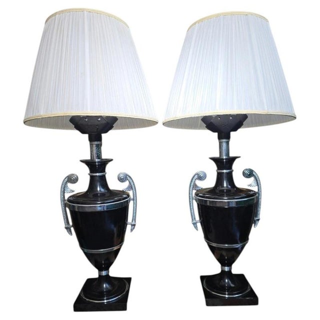 20th Century Art Deco Black Painted Metal Lamps with Chrome Handle, 1920, Set of 2 For Sale - Image 12 of 12