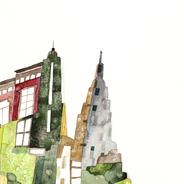 2020s Central Park View - Architectural Colorful Watercolor Painting on Paper by Maria C. Bernhardsson For Sale - Image 5 of 6