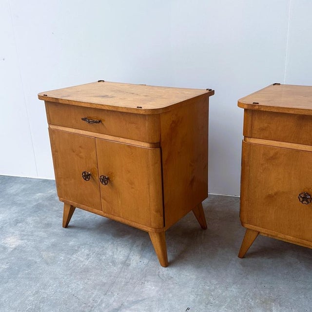 Mid-Century Bedside Cabinets with Compass Legs, 1950s, Set of 2 For Sale - Image 3 of 13