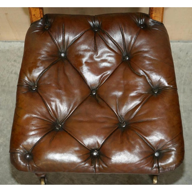 Antique Regency Brown Leather & Oak Chesterfield Desk Chair, 1820s For Sale - Image 11 of 18