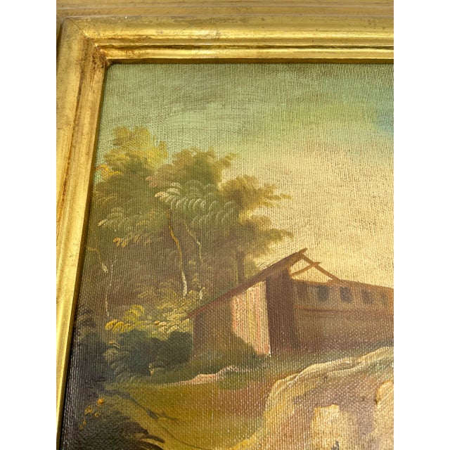 Gold Venetian Landscape Oil Painting With Gilt Wood Frame- Made in Italy For Sale - Image 8 of 13