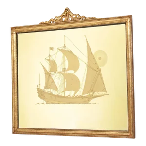 Vintage Gilt Frame Etched Masted Ship Wall Mirror