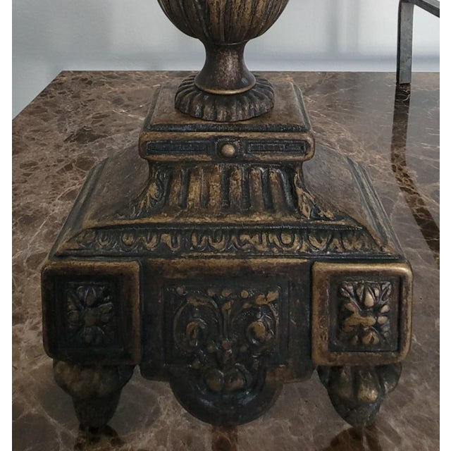 Italian Die-Cast Brass Andiron Set in Antique Brass Finish - a Pair For Sale - Image 4 of 7