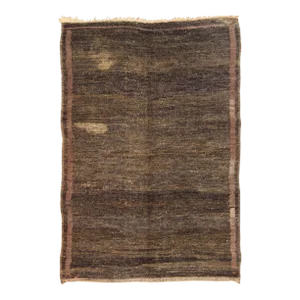 Natural Moroccan Hand Knotted Carpet With Solid Design in Shades of Brown