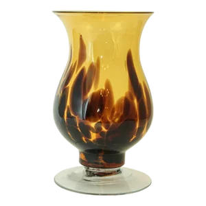 Italian Tortoise Shell Blown Art Glass Footed Vase Vintage From 1970