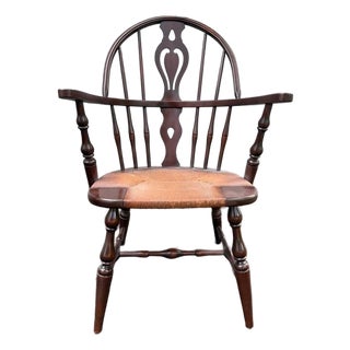 Vintage Windsor-Style Hoop-Back Rush Seat Armchair For Sale