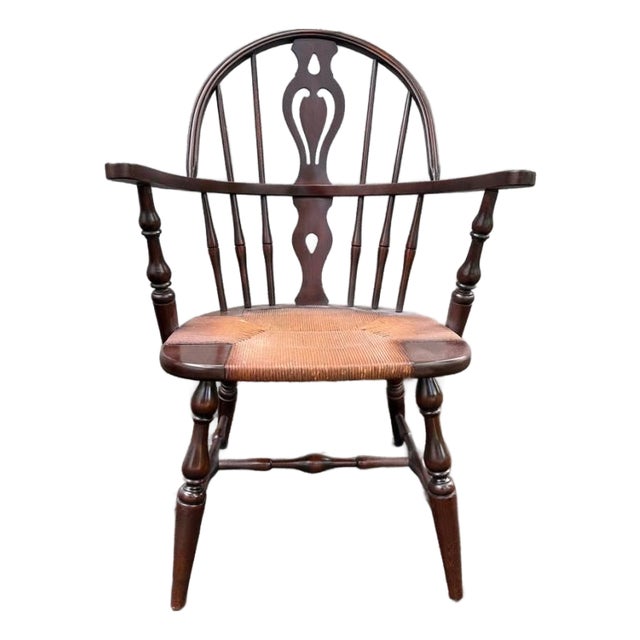 Vintage Windsor-Style Hoop-Back Rush Seat Armchair For Sale