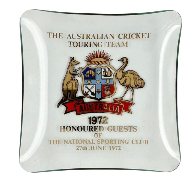 Vintage the Australian Cricket Touring Team 1972 Glass Ashtray For Sale