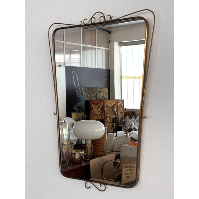 Large Mid-Century Italian Wall Mirror with Brass Frame, 1950s For Sale - Image 6 of 18