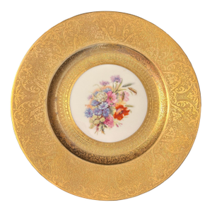 1930s Hutschenreuther / Heinrich & Co Gold Encrusted Floral Service Plates - Set of 4