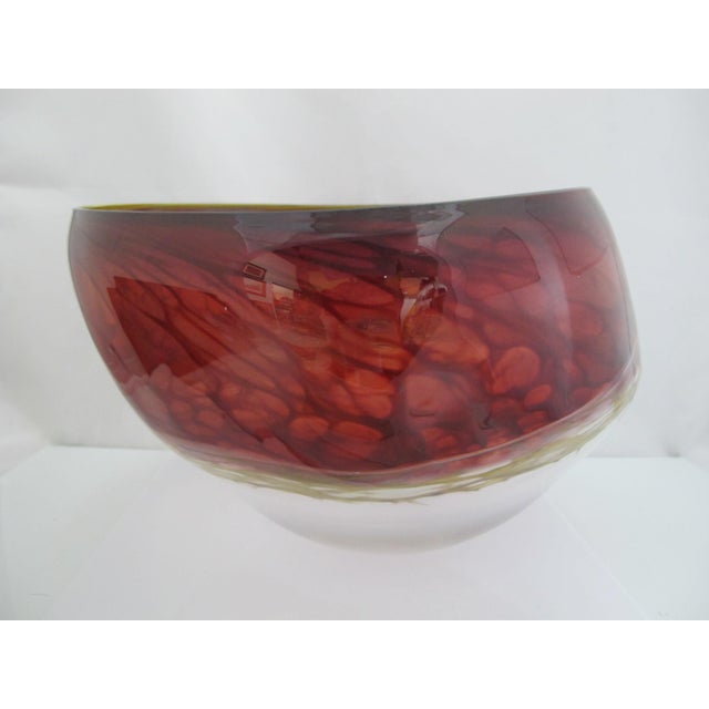 Tim Chilina Large Marbled Red Oregon Pacific Nw Art Glass Vase Bowl For Sale - Image 12 of 18