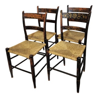 19th Century Antique Hitchcock Style Chair With Rush Seat - Married Set of Four For Sale