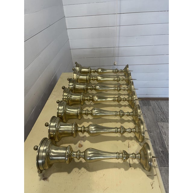 Metal Antique Candlesticks in Brass, 1850, Set of 7 For Sale - Image 7 of 10