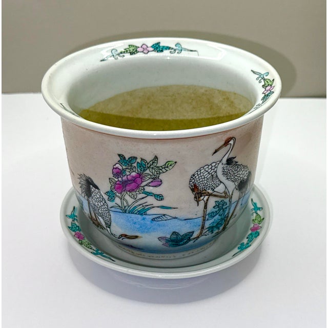 Chinoiserie Chinese Porcelain Planter W/Tray For Sale - Image 3 of 12
