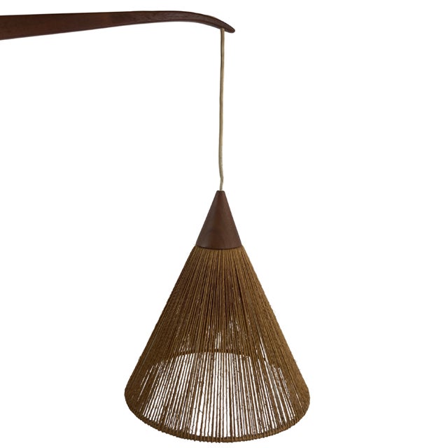 Teak Sisal and Brass Arc Swing Wall Lamps attributed to Temde, Switzerland, 1960s, Set of 2 For Sale - Image 16 of 18