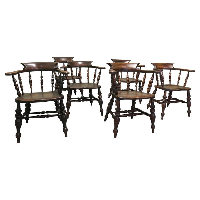 Brown English Oak and Elm Windsor Captain's Chairs, 1880, Set of 6 For Sale - Image 8 of 8