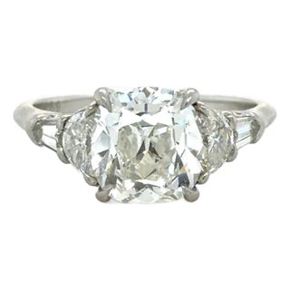 2.70 Carat Cushion Brilliant Cut Diamond Engagement Ring, Size 6.75 For Sale