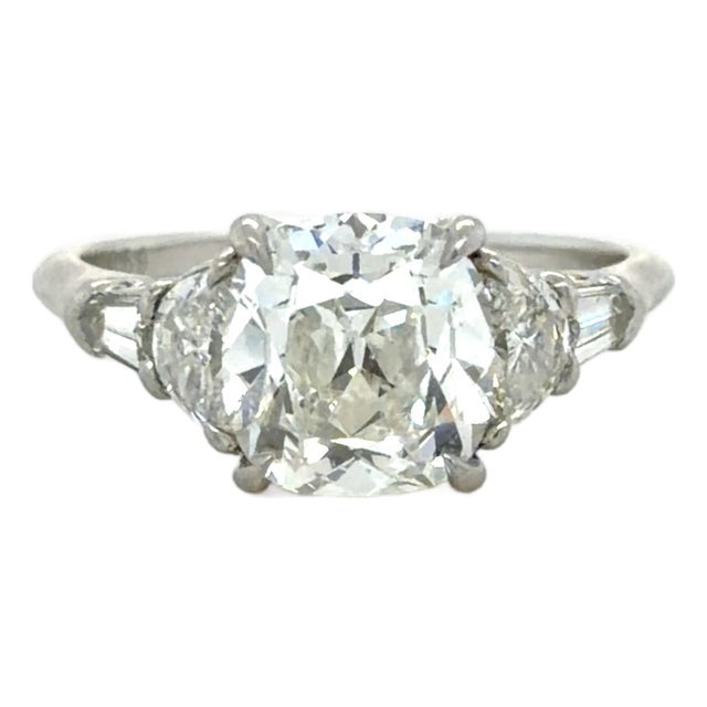 2.70 Carat Cushion Brilliant Cut Diamond Engagement Ring, Size 6.75 For Sale