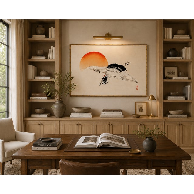 Flying Crane by Kōno Bairei, Vintage Japanese Art Print Reproduction, 24" X 16" For Sale In Buffalo - Image 6 of 9