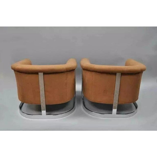 Mid-Century Modern Mid Century Modern Milo Baughman Chrome Barrel Back Club Lounge Chairs - A Pair For Sale - Image 3 of 10